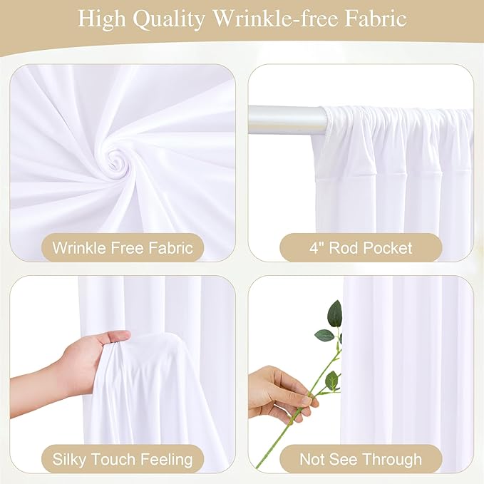 White Backdrop Curtains with Lights for Parties,10x10FT Wrinkle Free Wedding Photo Backdrop Curatin Drapes Fabric for Baby Shower Birthday Ceremony Reception Home Party Decorations-5ft x 10ft,2 Panels