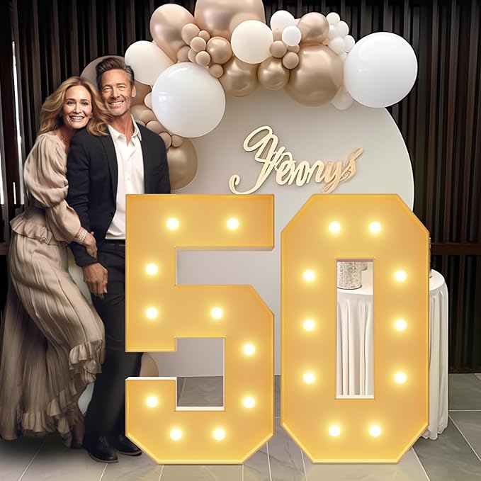 imprsv 4FT Light Up Numbers, Marquee Numbers 50th Birthday Decorations for Women Men, Large Light Up 50 Birthday Women Foam Board Anniversary Party Decorations Arch Kit (DIY)