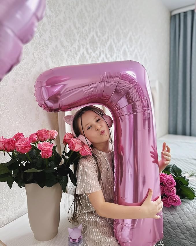 40 Inch Pink Number 2 Balloon, Giant 2 Number Balloons for 2nd Birthday Decorations, Party Supplies for Baby Boy Girl, Pink Party Decor