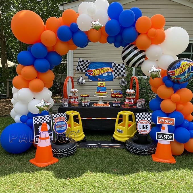 Blue, Orange and White Balloon Arch Kit with Silver Star Foil – Double-Stuffed 5" 12" 18" Balloons for Football, Back to School, Fall Baby Shower, Boys Birthday & Halloween Decor