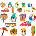 Chunful 30 Pieces Summer Tree Ornaments Christmas in July Wood Hanging Decoration Beach Wooden Slices Winter Tree Ornaments with String for Luau Hawaiian Party Supplies (Beach Style)