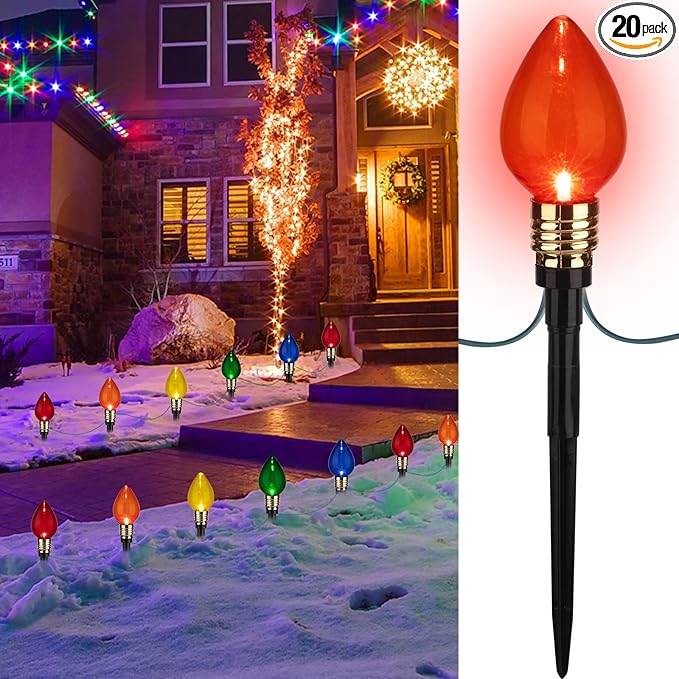 Brightown C9 Christmas Pathway Lights Outdoor-17.4 Ft 10 Lights C9 Walkway Lights Waterproof for Ground Sidewalk Driveway Yard Outdoor Christmas Decorations