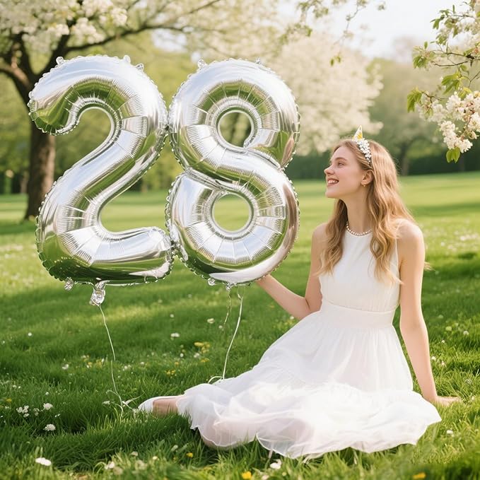 40 Inch Silver 8 Number Balloons Jumbo Mylar Foil Helium Balloon for 18 28 38 Birthday Digital Silver 80th Birthday Anniversary Party Decorations Supplies