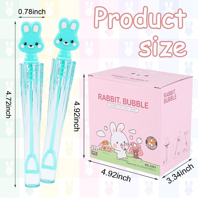 24 Pcs Easter Bubble Wands,4 Designs Bubbles Stick Bulk for Daily Activity Use Easter Celebration Birthday Graduation Shower Bubbles Party Favors Supplies