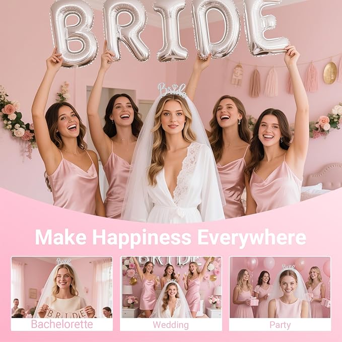 3Pcs Bride to Be Headband with Sash and Veil for Bachelorette Party Decorations, Bridal Shower Accessories for Gift, Favors