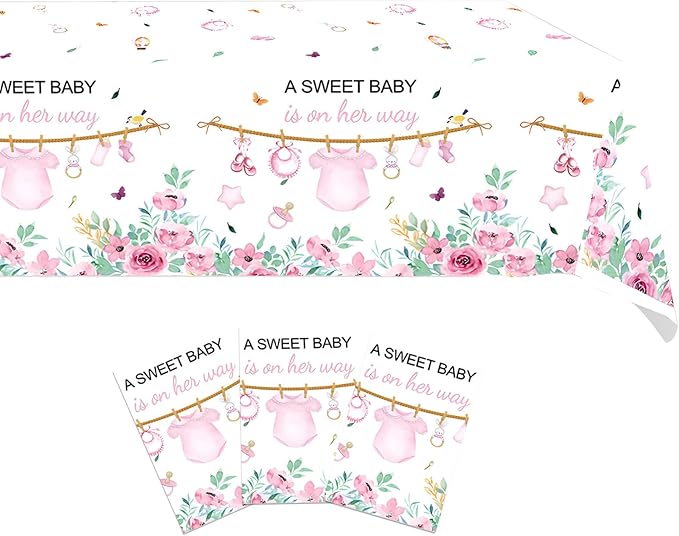 3pcs Baby Girl Shower Decorations His is a Girl's Party Supplies Waterproof Baby Shower Tablecloth Decorative for Girl Baby Shower Gender Reveal Party Decoration Supplies