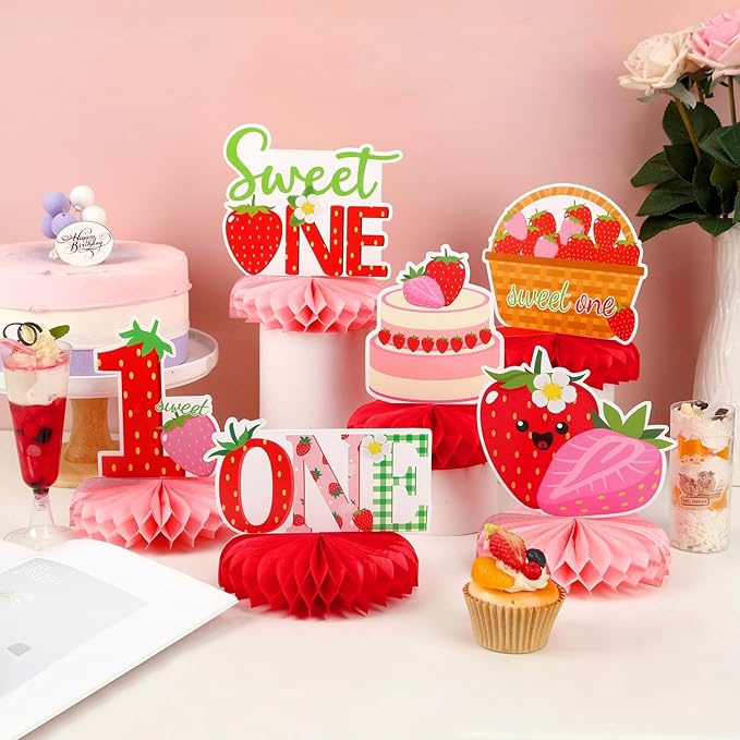 10 PCS Berry First Birthday Decor, Strawberry Theme 1st Birthday Table Centerpiece Strawberry Decorations for Baby Girls Berry Sweet for Party Table Topper Decor