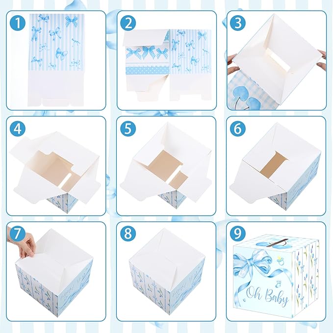 Funrous 51 Diaper Raffle Tickets with Box for Baby Shower Game Invitations Diaper Raffle Card for Gender Reveal Baby Shower Party Decoration Table Centerpiece(Blue Color)