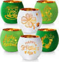 SHMILMH St. Patrick's Day Candle Holders 6PCS St Patricks Day Shamrocks Decorations for Table Centerpiece, Glass Votive Tealight Holders for Home Decor Party Decorations
