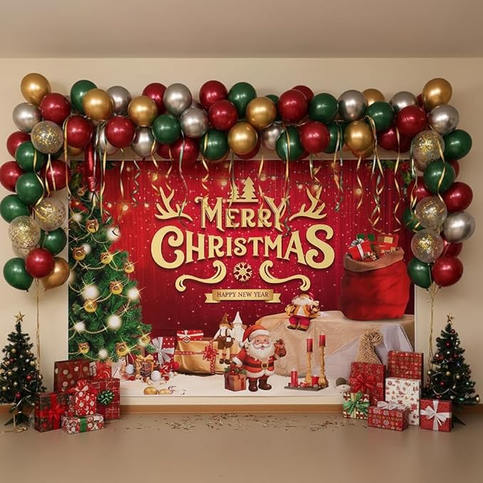 Large Christmas Party Banner and Backdrop for Indoor & Outdoor, Yard Garden Halloween Decorations & Party Supplies (Red)
