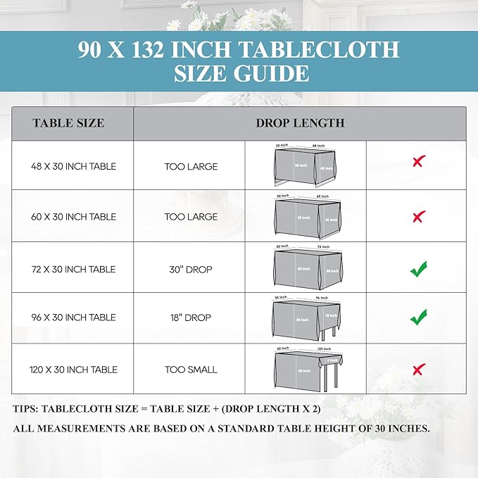VidaFete Tablecloth 6 Pack 90 * 132inch Rectangle Table Cloth Polyester, Stain Wrinkle Resistant Polyester Dining Table Cover for Kitchen Dinning Party Wedding Rectangular Buffet Decoration(Red)