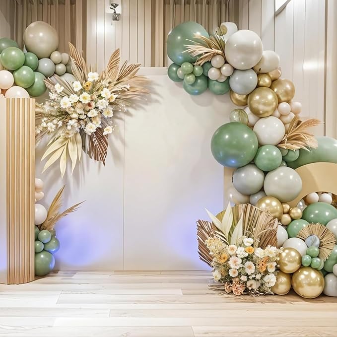 Sage Green Balloon Arch Kit,122Pcs Green Sand White Nude Apricot Matte Neutral Balloons for Baby Shower Boho Wedding Bridal Engagement Gender Reveal Anniversary Graduation Birthday Party Decorations