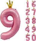 40 inch Pink Number 9 Balloon with Crown, Pink Crown Balloons 0-9 for 9th Birthday Party Anniversary Decorations Supplies