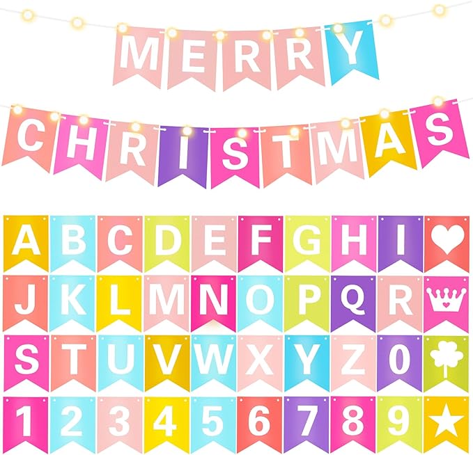 TaoBary 135 Pcs DIY Banner Custom Letters Kit Make Your Own Banner for Birthday Graduation Party Decor Include 107 Letters and Numbers, 16 Symbols, 2 String Lights, 5 Needles, 5 Rope (Colorful)