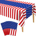 4th of July Tablecloth, Patriotic Plastic Tablecloths 54"x108", Fourth of July Table Decorations Red White and Blue American Table Covers 8 Pack, Patriotic Decorations Memorial Day Party Supplies