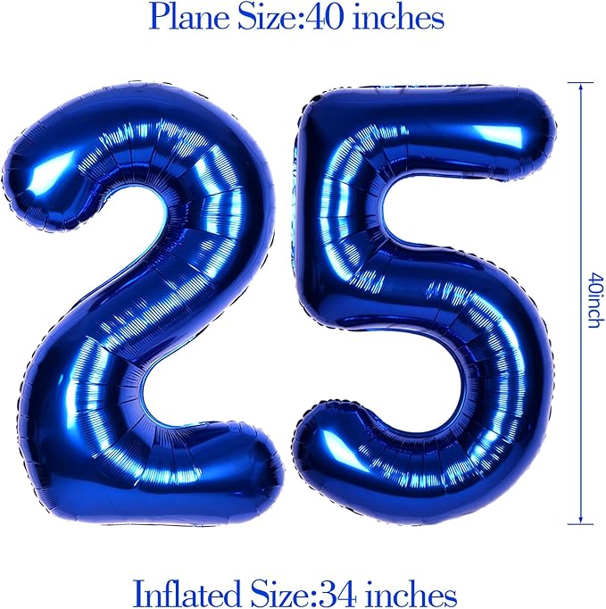 40Inch Navy Blue Number 25 Balloon Large Helium Royal Blue Number Balloons 0-9 Giant Digital 25th Foil Mylar Big Party Balloon for Boy Birthday Party Anniversary Graduation Decorations