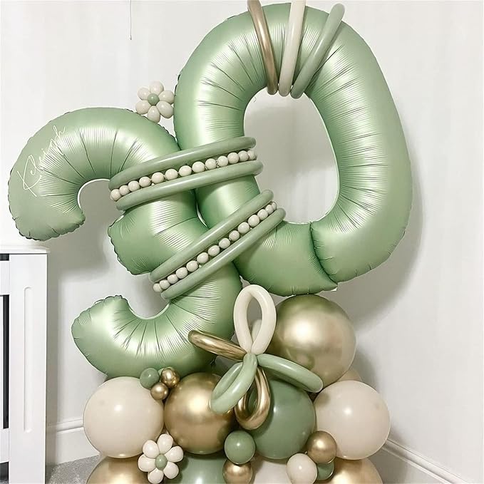Sage Green Number 70 Balloons, 3pc 40 Inch Large Olive Green Foil Number 7 & 0 Balloons for Women, Men, Unisex Adults, Self Inflating 70th Birthday, Anniversary Party Decorations Supplies
