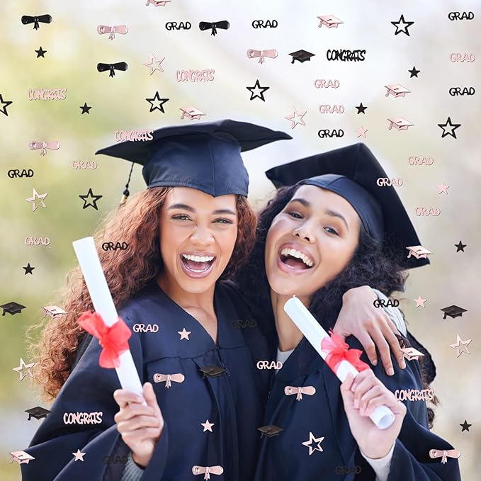Pink and Black Graduation Confetti 2026, 1000 Pcs Congrats Grad Confetti Class of 2026 Party Table Centerpiece for Graduation Party Decorations