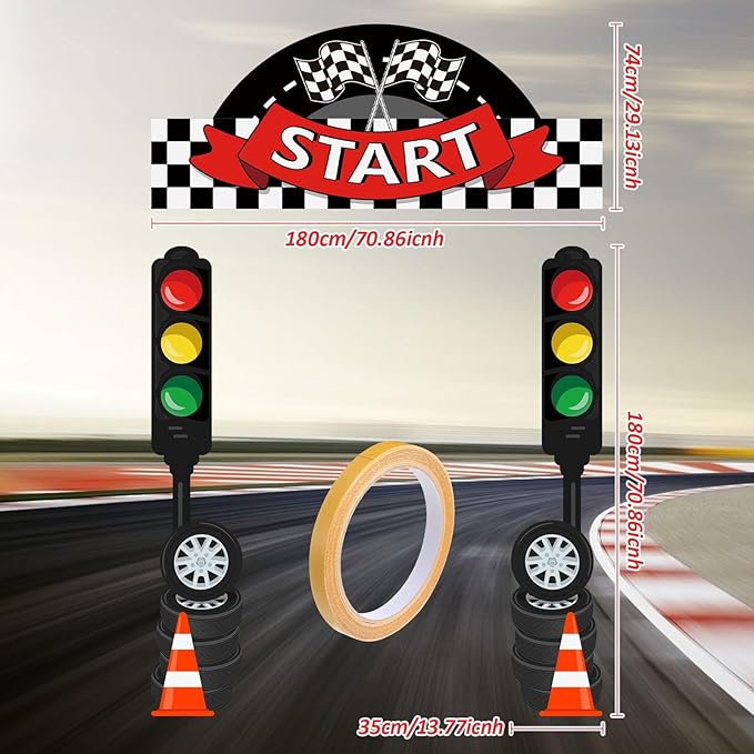 Peryiter 3 Pcs Race Car Birthday Party Decorations Racing Party Decorations Racing Fans Welcome Porch Sign Checkered Flag Hanging Door Banner for Car Birthday Baby Shower