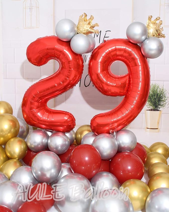 AULE 40 Inch Big Red Foil 29 Number Balloons for Women Large 29th Happy Birthday Decorations Giant Huge Helium Mylar 92 Anniversary Party Decor