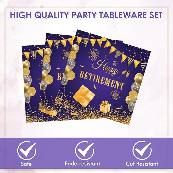 40PCS Retirement Party Decorations Women,Retirement Party Plates and Napkins Set Purple Golden Disposable Dinnerware Tableware Decorations Supplies Favors | Serve 20