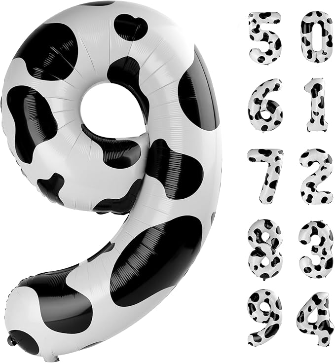 Cow Print 9 Balloon, Number Balloon 40 Inch, Cow theme Party Decorations, Giant Birthday Decorations for 9th 19th 29th 90th, Number 9 Balloon