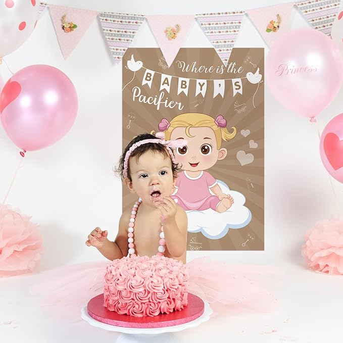 Hxezoc Baby Shower Game Pin The Pacifier On The Baby Game with 72 Pcs Pacifier Stickers, Large Baby Party Games Poster for Girls Kids Baby Shower Party Birthday Party Supplies