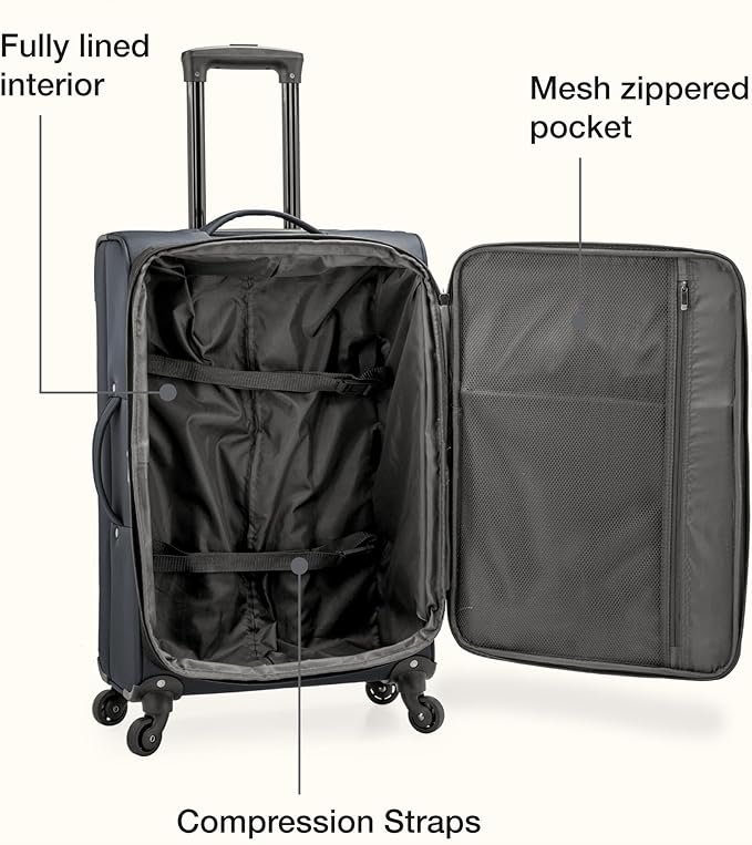 U.S. Traveler Anzio Softside Expandable Luggage with Spinner Wheels, Dark Grey, 30-Inch Large