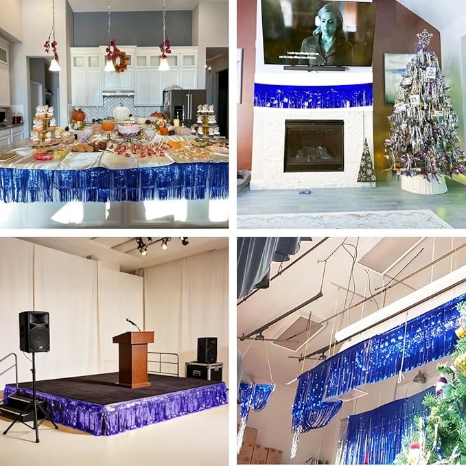 6 Pack Royal Blue Total 60 Feet Foil Fringe Garland Metallic Tinsel Banner Wall Hanging Drapes Parade Float Skirting Decorations for Trailer Mardi Gras Party Birthday Wedding