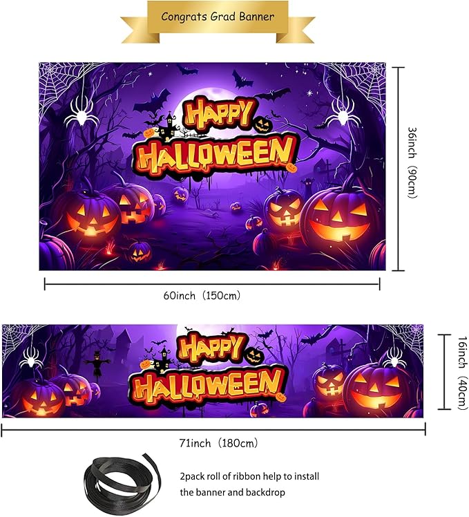 Large Halloween Party Banner and Backdrop for Indoor & Outdoor, Yard Garden Halloween Decorations & Party Supplies(Purple)