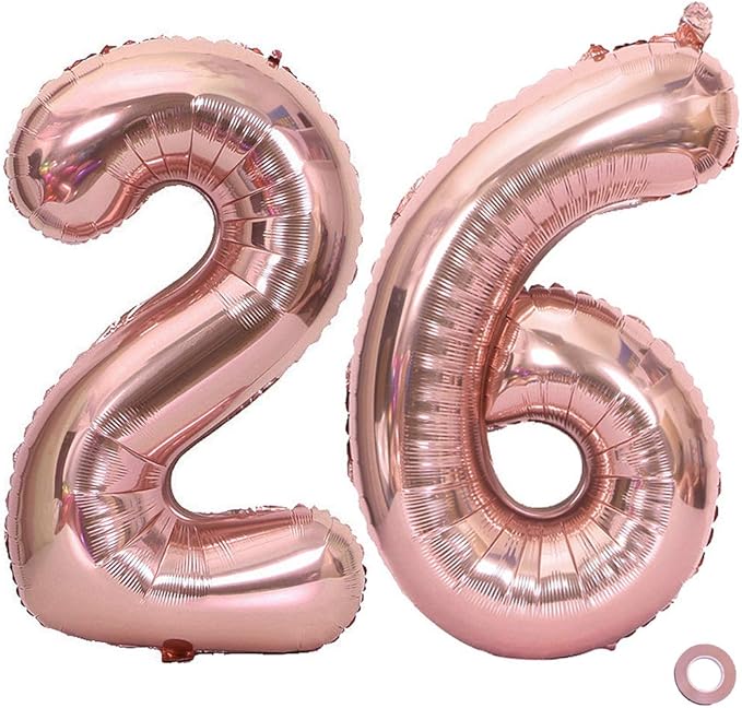 Juland Rose Gold Number Balloons Large Foil Mylar Balloons 40 Inch Giant Jumbo Number Balloons for Birthday Party Decorations 26