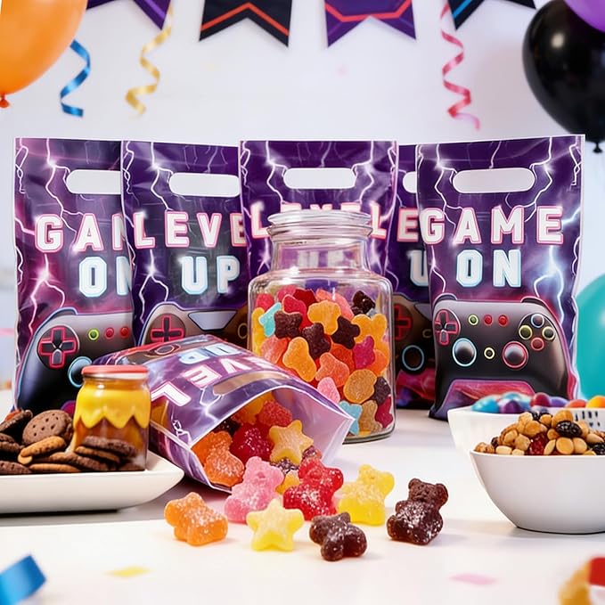 Adecortalk 50 Pcs Video Game Party Favor Bags Video Game Gift Bag Plastic Candy Goodie Treat Gift Bags for Kids Game On Birthday Baby Shower Party Decorations Gamer Party Supplies