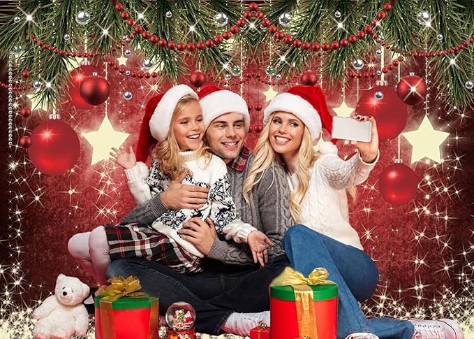 CHAIYA 15x10ft Christmas Backdrop Red Ball Xmas Merry Party Decorations for Family Holiday New Year Backdrop for Christmas Party Decoration Banner Photo Shoot