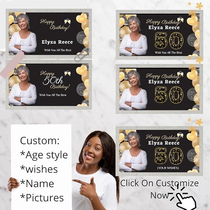 Custom Happy Birthday Vinyl Banner Sign, Personalized Party Backdrop, Gift, and Decoration - From NiceMemoryLLC. (Style-08)