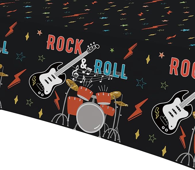 Rock and Roll Party Decorations Tablecloth, 3pcs Disposable Rockstar Music Guitar Theme Rock n Roll Party Supplies Tablecover for Birthday Baby Shower, 86in x 55in