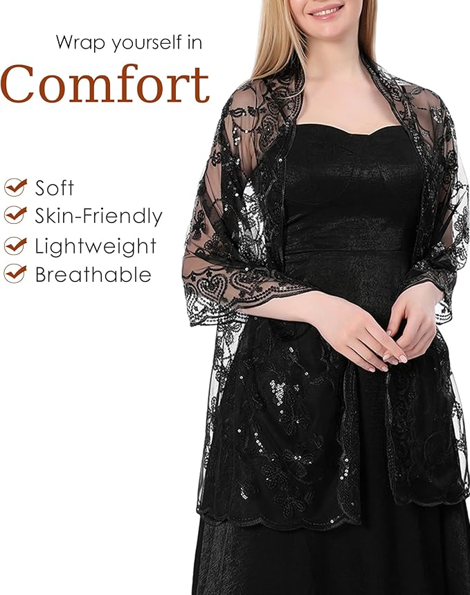 Gossifan Shawls and Wraps for Evening Dresses Sheer Women Elegant Glitter Shawls Soft Sparkly Wedding Bridal Scarf