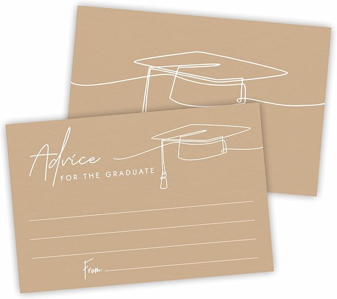 30 Advice Cards For The Graduate - Minimalism Grad Cap - 4"X6" Brown Double-Sided Fill In Style Advice & Wishes Cards, Class Of 2026 Graduation Party Decorations & Supplies - 004