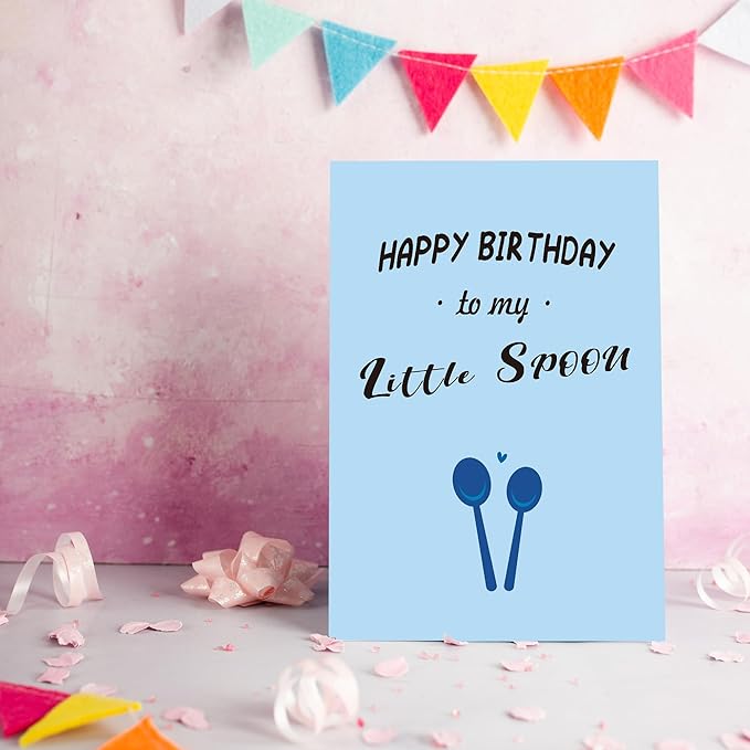 "Little Spoou Funny Birthday Card for Boyfriend/Girlfriend - Humorous Couple Spoon Design with Inside Joke Message, 8 * 5.3 Inch Premium Blue Watercolor Card Girlf for Fiancé/Husband/Wife