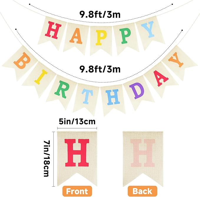 Anwyll Happy Birthday Banner - NO DIY Burlap Happy Birthday Banner Sign Happy Birthdays Party Decoration Happy Birthdays Banners Bunting for Women Men Girl Boy Celebration Party Backdrops (Rainbow)