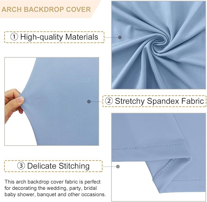 Wedding Arch Cover Set of 2 Dusty Blue Wedding Arch Cover 6FT 7.2FT Spandex Arch Cover Set for Birthday Party Boho Balloon Arch Stand Covers Set for Reception Party Metal Stand Decorations