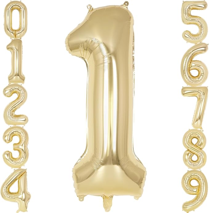 Light Gold Number 1 Balloon 40 Inch, Big Large Foil Helium Number Balloons, Jumbo Giant Mylar Number 1 Balloons for 1st first Birthday Party Decorations Supplies Anniversary