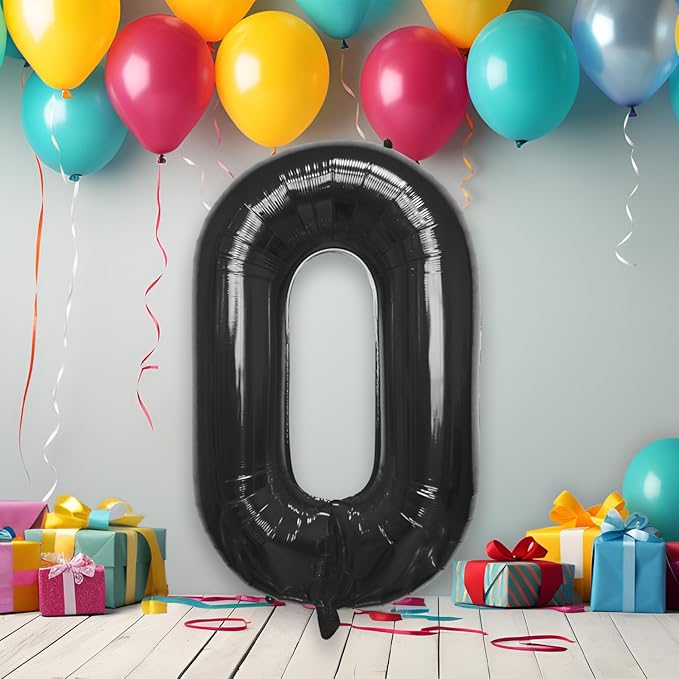 40 Inch Large Black Number Celebration and Decoration Balloon for Birthday Parties, Graduations, Anniversaries, Weddings, Photo Shoots, Special Events - Helium Foil Mylar (Black Number 0)