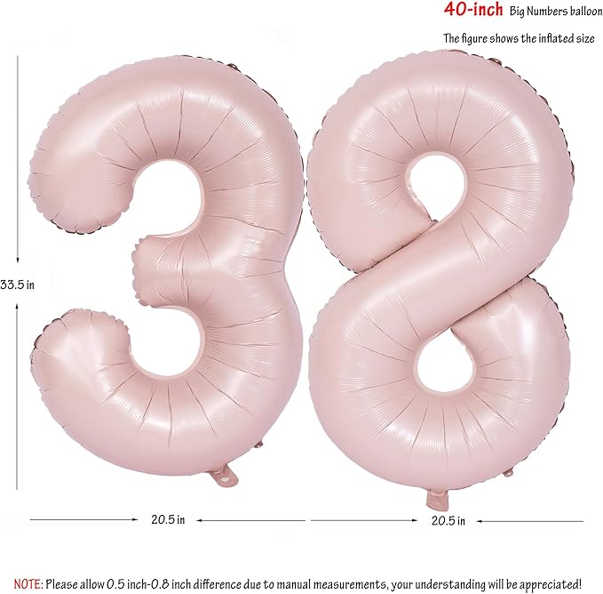 40 In Matte Pink Number Balloons Helium Foil Mylar Balloon Birthday Party banquet Decoration Digital 38