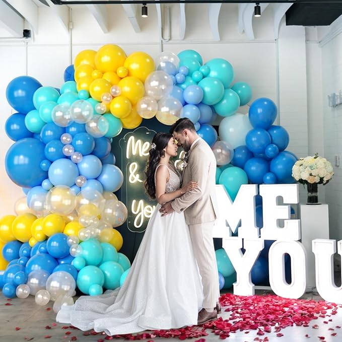 Blue Yellow Balloons Arch Kit, Blue Yellow Teal Balloons Party Decorations, Clear Balloon Arch Kit for Boys Girls Theme Birthday Party Decoration Baby Shower Party Supplies