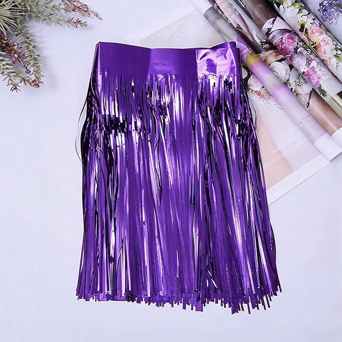 Purple Foil Fringe Garland 6Pcs 10 Feet Metallic Tinsel Hanging Curtain Glitter Backdrop Banner for Parade Floats Christmas Wedding Party Decorations