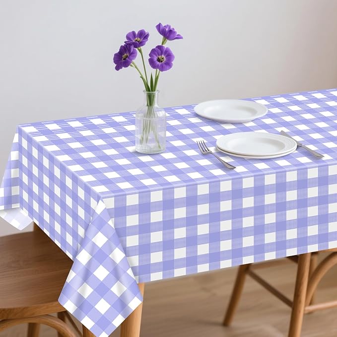 4 Pack Purple Gingham Tablecloths, Purple and White Checkered Tablecloths 86 x 51 Inches Gingham Tablecovers Rectangular Waterproof Picnic Table Covers for Birthday Party Supplies
