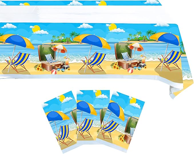 3Pcs Beach Tablecloth for Hawaiian Decorations Plastic Tablecloth Pool Surfboard Party Table Covers for Rectangle Tables Summer Birthday Party Supplies