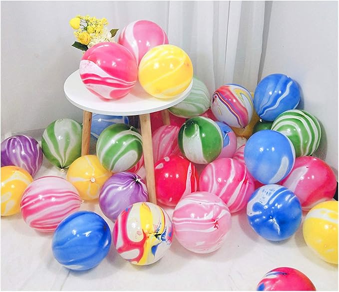 Rainbow Tie Dye Balloons 100PCS 12 Inch Agate Marble Latex Swirl Balloons For Tie Dye Birthday Party Supplies,Candyland,Bachelorette,Fun Hippie Party Decorations(Multi-Color)