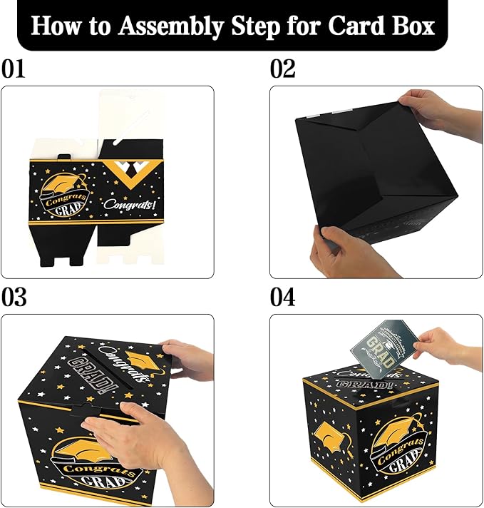 Graduation Card Box, Graduation Party Decorations 2025, Black Graduation Box, Graduation Card Holder, Foldable Cardboard Congrats Grad Card Gift Box for Graduation Party Supplies Party Favors