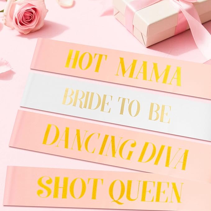 12 Pcs Bachelorette Party Sashes Set - 1 White Bride to Be & 11 Rose Gold Bridesmaid Sashes, Fitting & Skin Friendly, Ideal for Pre - Wedding Celebrations